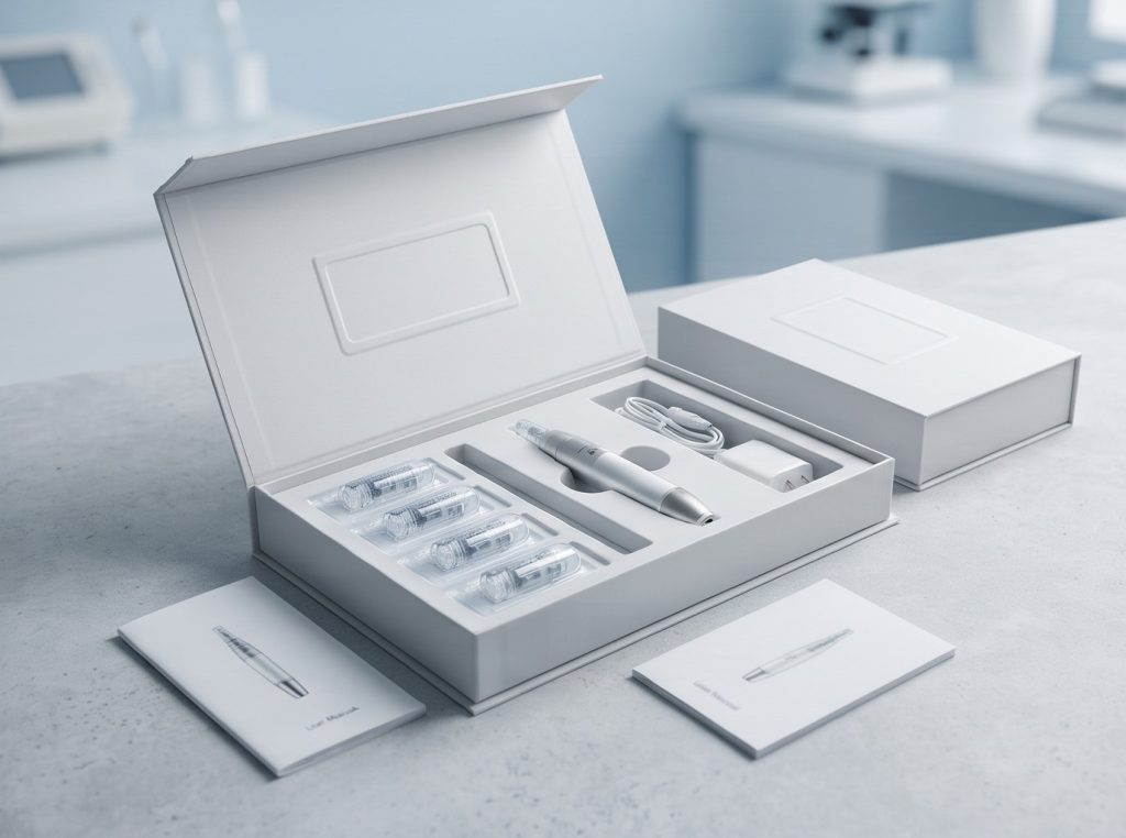 private label microneedling pen kit with custom packaging and sealed cartridges
