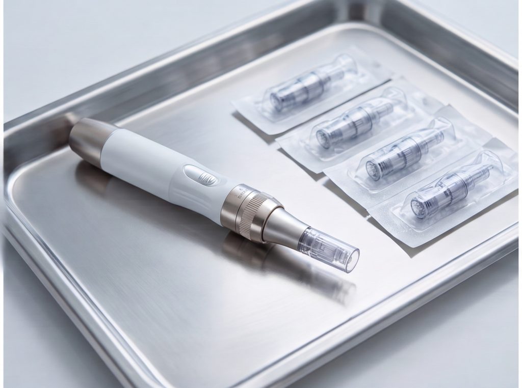 professional microneedling pen and sealed cartridges for wrinkle treatments