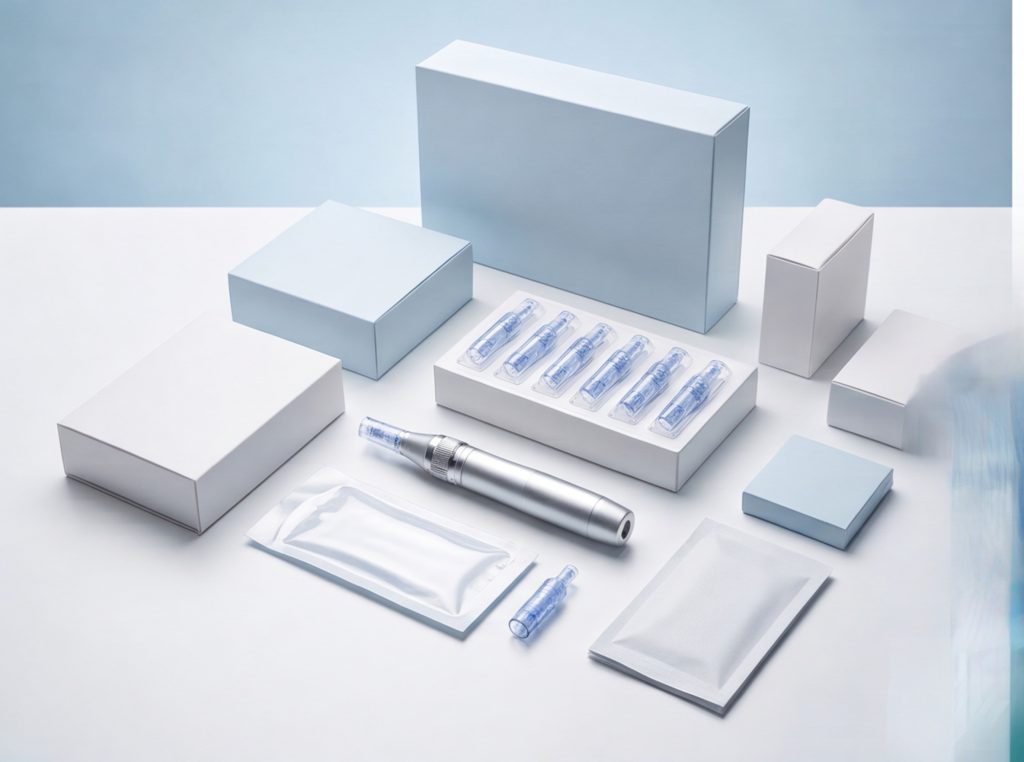 professional microneedling pen wholesale kit with sealed cartridges and packaging