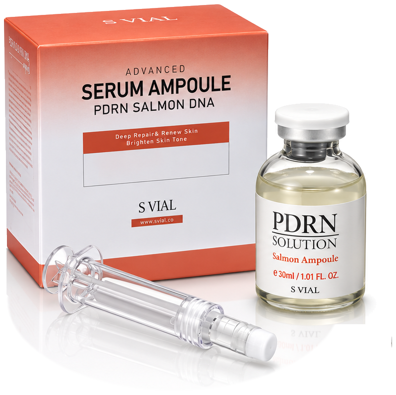 PDRN serum ampoule bottle, carton and applicator