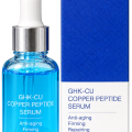 GHK-Cu copper peptide serum bottle and private label carton